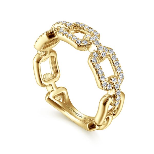Gabriel & Co 14K Yellow Gold Pave Diamond Chain Link Ring Image 3 Toner Jewelers Overland Park, KS