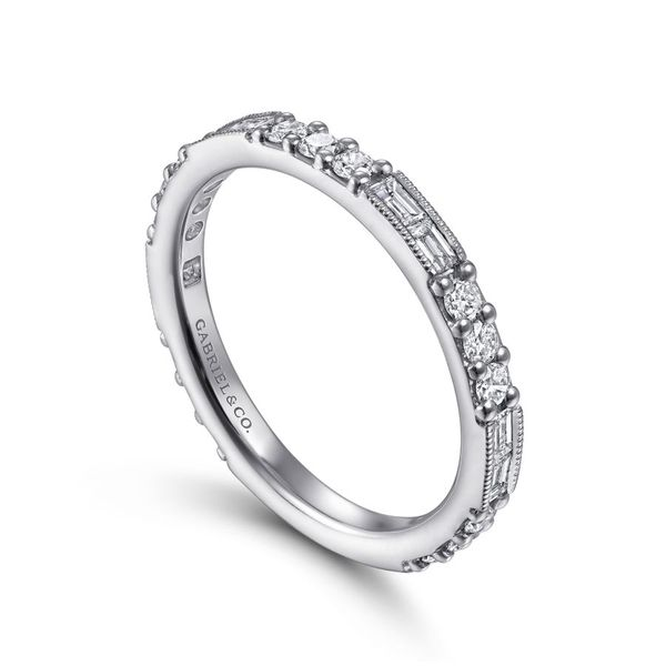 Gabriel & Co. 14K White Gold Baguette and Round Diamond Stackable Ring Image 3 Toner Jewelers Overland Park, KS