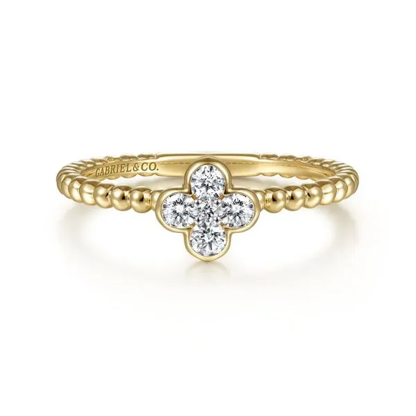 Gabriel & Co. 14K Yellow Gold Diamond Clover Bujukan Bead Ring Toner Jewelers Overland Park, KS