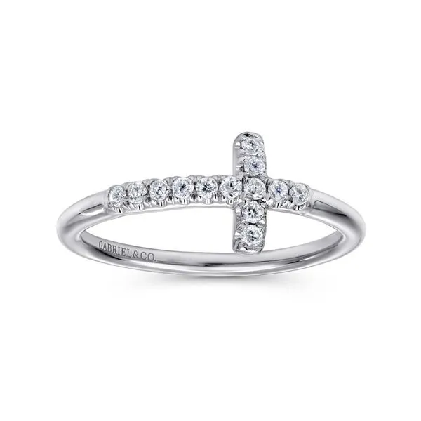 Gabriel & Co. 14K White Gold Sideways Diamond Cross Ring Image 4 Toner Jewelers Overland Park, KS