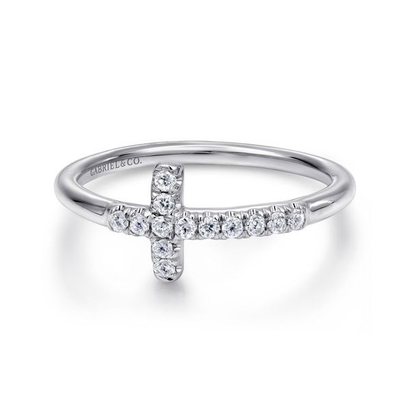 Gabriel & Co 14K White Gold Sideways Diamond Cross Ring Toner Jewelers Overland Park, KS