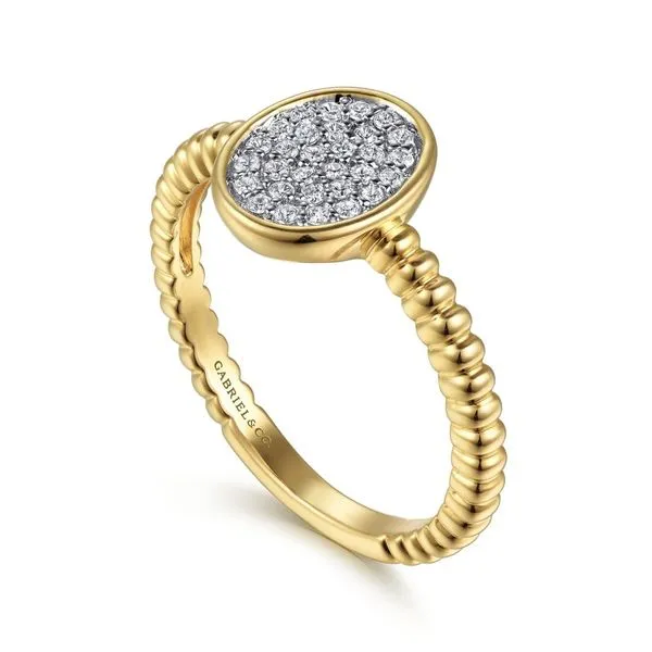 Gabriel & Co. 14K Yellow Gold Diamond Pave Oval Ring Image 3 Toner Jewelers Overland Park, KS