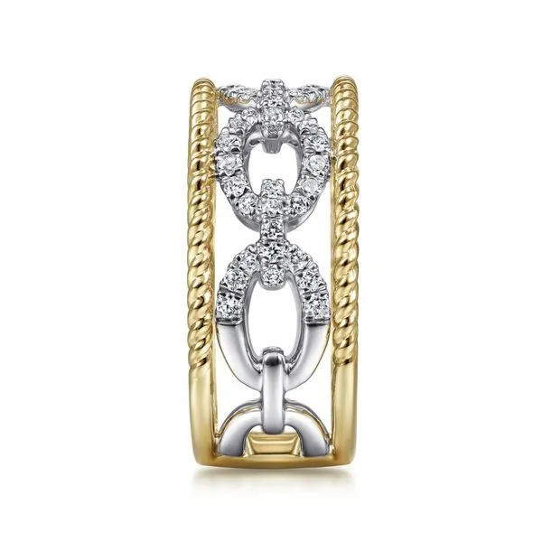Gabriel & Co 14K White and Yellow Gold Pave Diamond Link Bujukan Bead Ring Image 4 Toner Jewelers Overland Park, KS