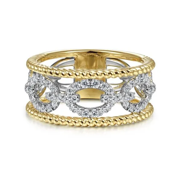 Gabriel & Co 14K White and Yellow Gold Pave Diamond Link Bujukan Bead Ring Toner Jewelers Overland Park, KS