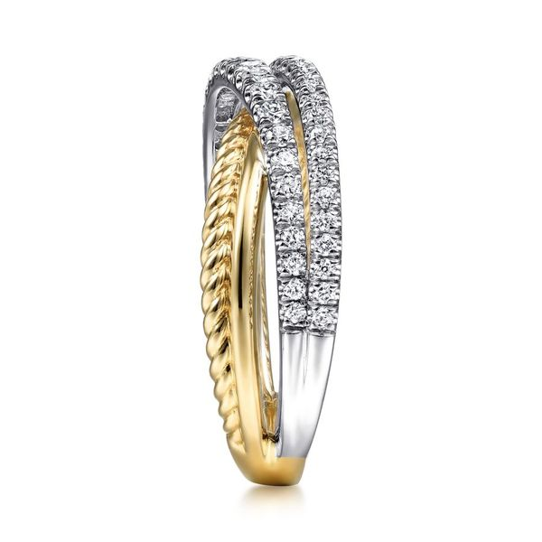 Gabriel & Co 14K White and Yellow Gold Twisted Rope and Diamond Criss Cross Ring Image 4 Toner Jewelers Overland Park, KS