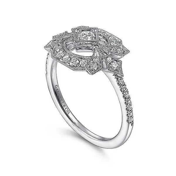 Gabriel & Co 14K White Gold Art Deco Floral Diamond Ring Image 3 Toner Jewelers Overland Park, KS