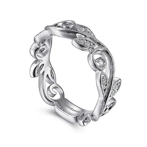 Gabriel & Co. 14K White Gold Scrolling Floral Diamond Stackable Ring Image 3 Toner Jewelers Overland Park, KS