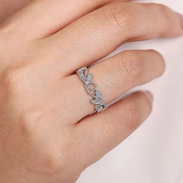Gabriel & Co. 14K White Gold Scrolling Floral Diamond Stackable Ring Image 5 Toner Jewelers Overland Park, KS