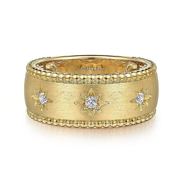 Gabriel & Co. 14K Yellow Gold Diamond Wide Bujukan Ring Toner Jewelers Overland Park, KS
