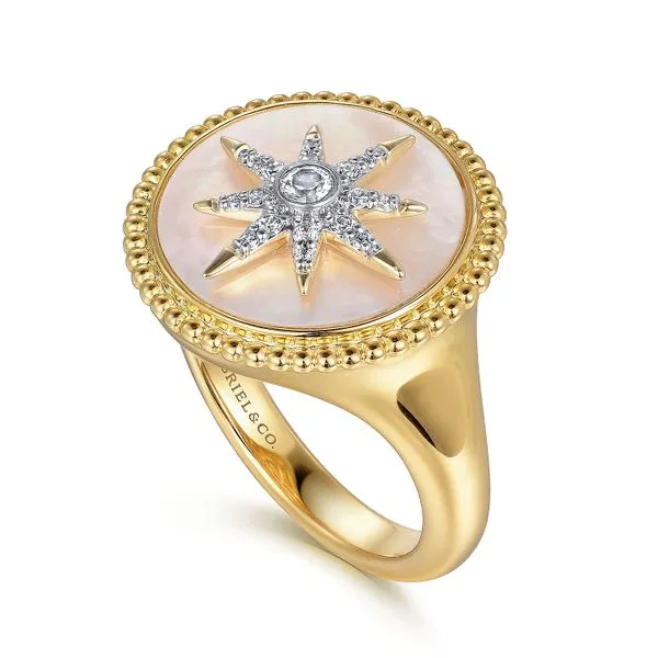 Gabriel & Co. 14K Yellow Gold Starburst Signet Ring Image 2 Toner Jewelers Overland Park, KS