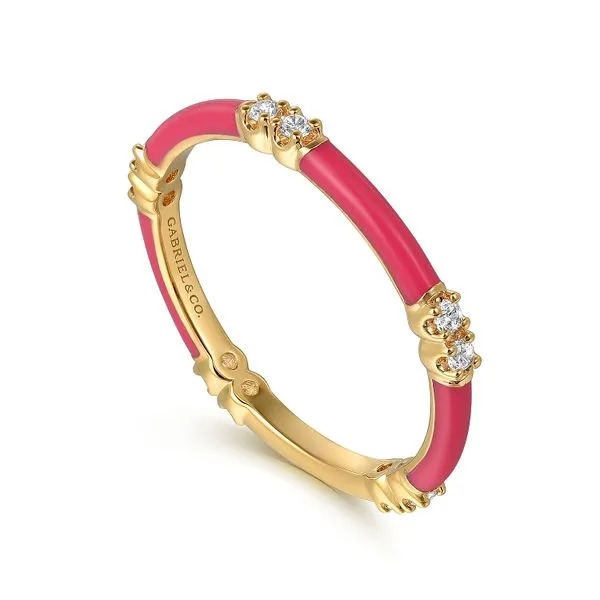 Gabriel & Co. 14K Yellow Gold Pink Enamel & Diamond Ring Image 2 Toner Jewelers Overland Park, KS