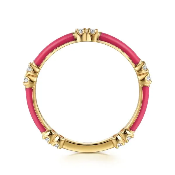 Gabriel & Co. 14K Yellow Gold Pink Enamel & Diamond Ring Image 3 Toner Jewelers Overland Park, KS