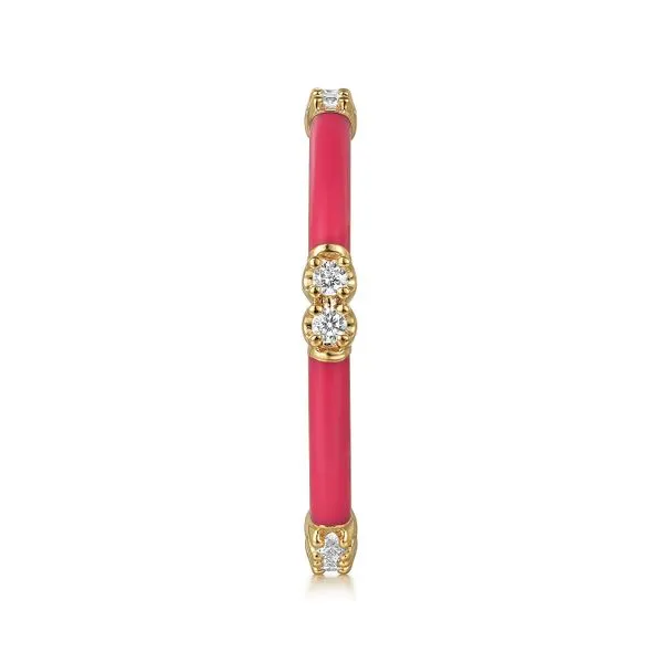 Gabriel & Co. 14K Yellow Gold Pink Enamel & Diamond Ring Image 4 Toner Jewelers Overland Park, KS