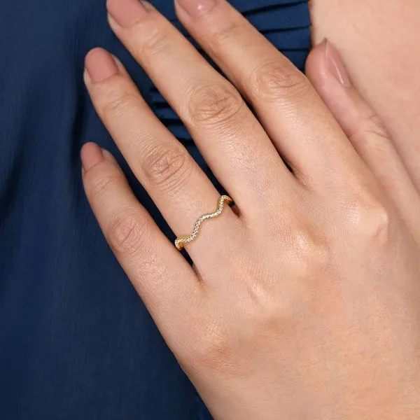 Gabriel & Co. 14 Karat Yellow Gold Wave Stackable  Diamond Fashion Ring Image 5 Toner Jewelers Overland Park, KS