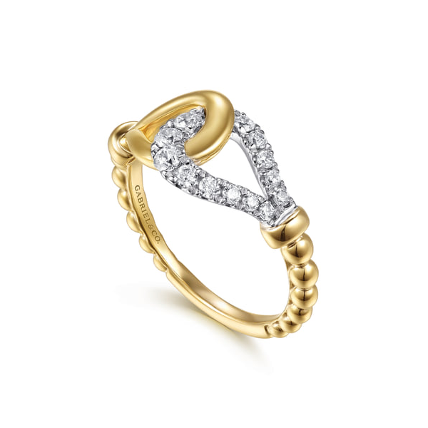 14k White & Yellow Gold Diamond Stirrup Ring Image 2 Toner Jewelers Overland Park, KS