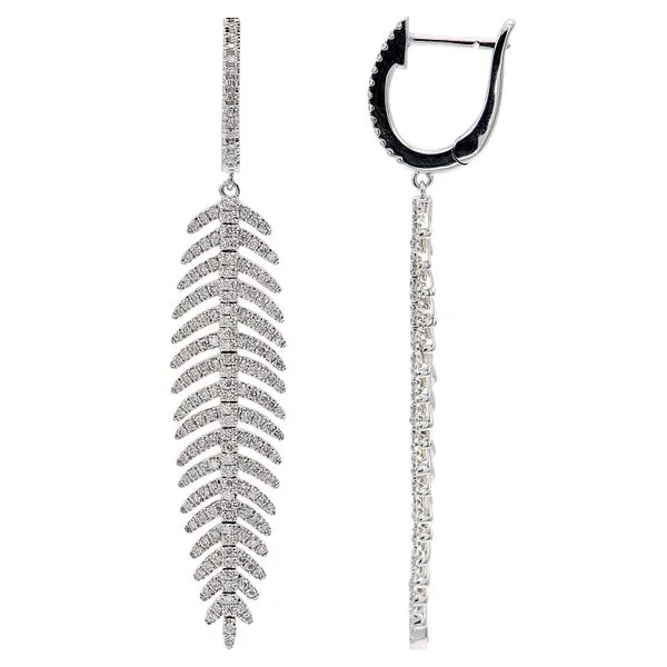 18 Karat White Gold Feather Diamond Earrings Toner Jewelers Overland Park, KS
