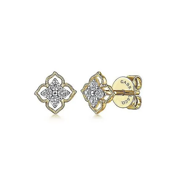 Gabriel & Co. 14K Yellow Gold Floral Diamond Stud Earrings Toner Jewelers Overland Park, KS