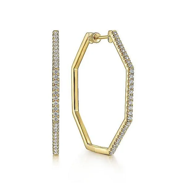 Gabriel & Co. 14K Yellow Gold Diamond Hexagon Hoop Earrings Toner Jewelers Overland Park, KS