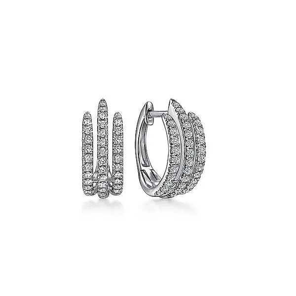 Gabriel & Co. 14K White Gold Triple Row Diamond Huggies Toner Jewelers Overland Park, KS