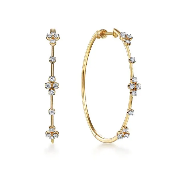 Gabriel & Co.14K Yellow Gold Round Diamond Station Hoop Earrings Toner Jewelers Overland Park, KS