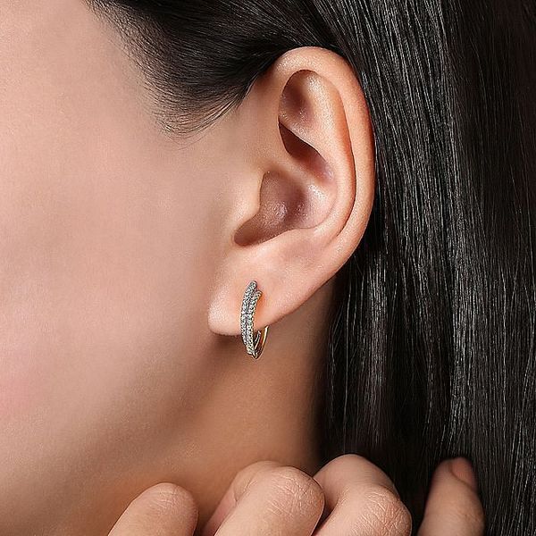 Gabriel & Co. 14K Gold Layered Diamond Huggies Image 2 Toner Jewelers Overland Park, KS