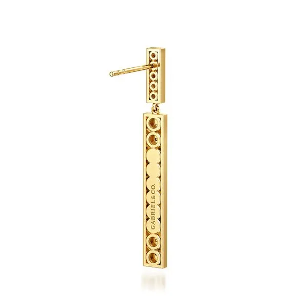 Gabriel & Co. 14 Karat Yellow Gold Drop Diamond Earrings Image 2 Toner Jewelers Overland Park, KS