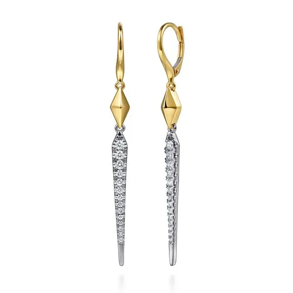 Gabriel & Co. 14k White and Yellow Gold Diamond Kite Drop Diamond Earrings Toner Jewelers Overland Park, KS