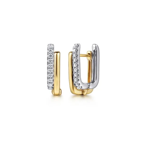 Gabriel & Co. 14 Karat White and Yellow Gold Small Hoop Diamond Earrings Toner Jewelers Overland Park, KS