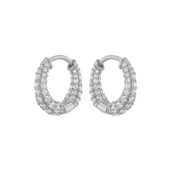14k White Gold Small Pavé Diamond Hoops Image 2 Toner Jewelers Overland Park, KS