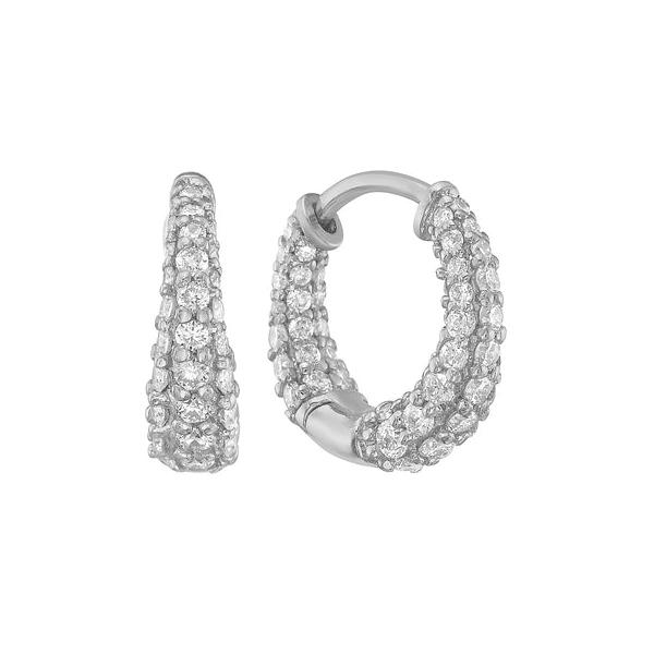 14k White Gold Small Pavé Diamond Hoops Toner Jewelers Overland Park, KS