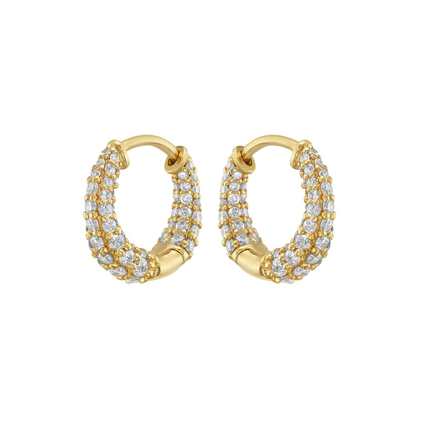 14k Yellow Gold Small Pavé Diamond Hoops Image 2 Toner Jewelers Overland Park, KS