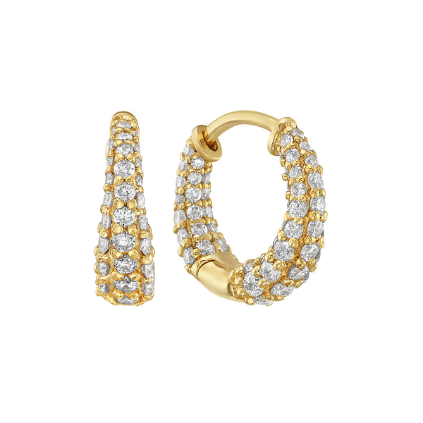 14k Yellow Gold Small Pavé Diamond Hoops Toner Jewelers Overland Park, KS