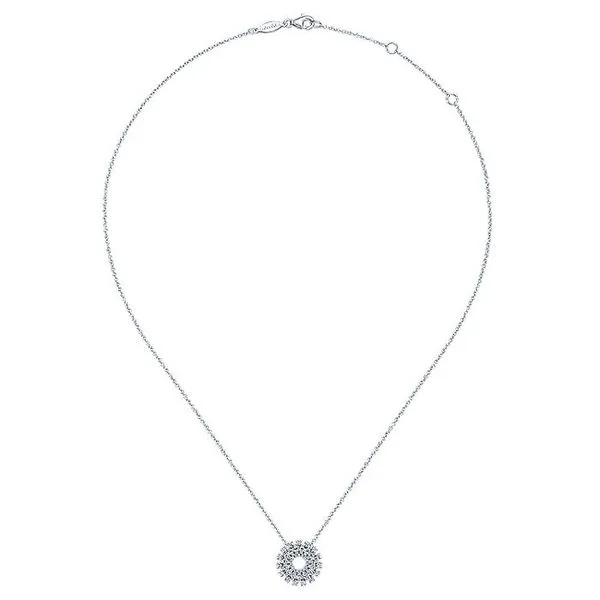 Gabriel & Co. 14 Karat White Gold Starburst Diamond Pendant Necklace Image 2 Toner Jewelers Overland Park, KS