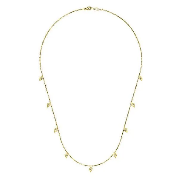 Gabriel & Co. 14K Yellow Gold Kite Drop Diamond Station Necklace Image 2 Toner Jewelers Overland Park, KS