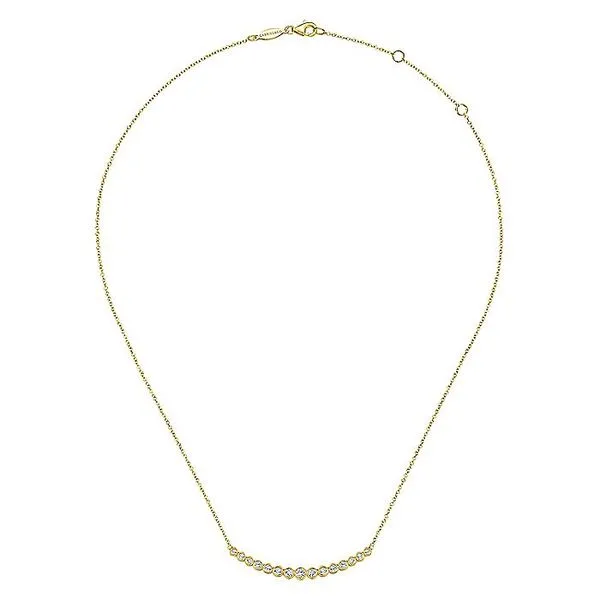Gabriel & Co. 14K Yellow Gold Curved Diamond Bar Necklace Image 2 Toner Jewelers Overland Park, KS
