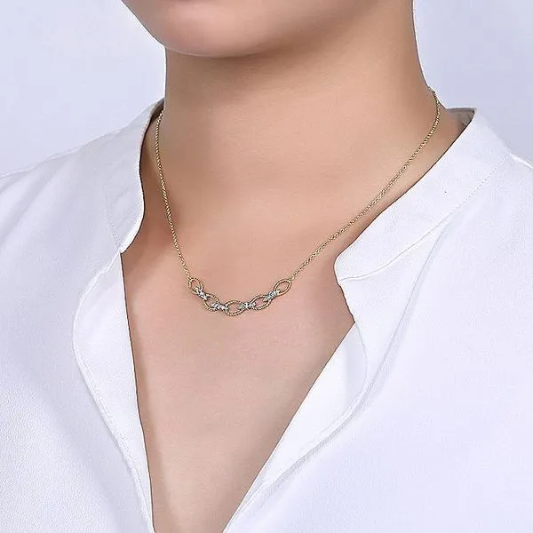 Gabriel & Co. 14K Gold Twisted Rope Oval Link and Diamond Necklace Image 3 Toner Jewelers Overland Park, KS