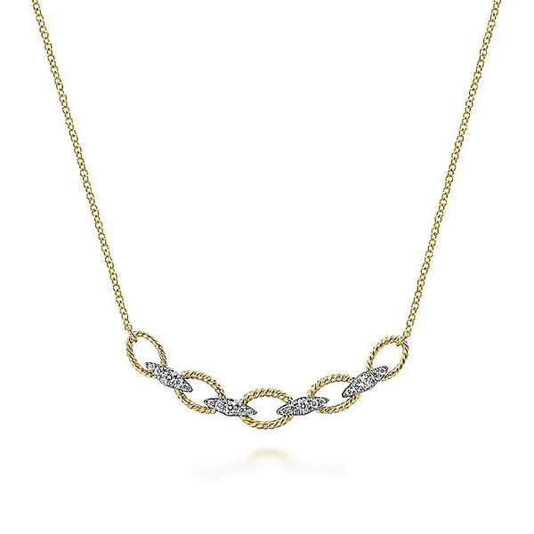 Gabriel & Co. 14K Gold Twisted Rope Oval Link and Diamond Necklace Toner Jewelers Overland Park, KS
