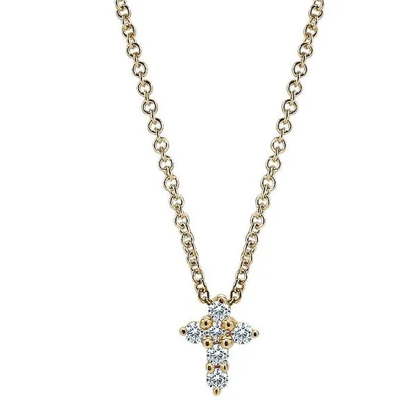 Gabriel & Co. 14K Yellow Gold Diamond Cross Choker Necklace Toner Jewelers Overland Park, KS