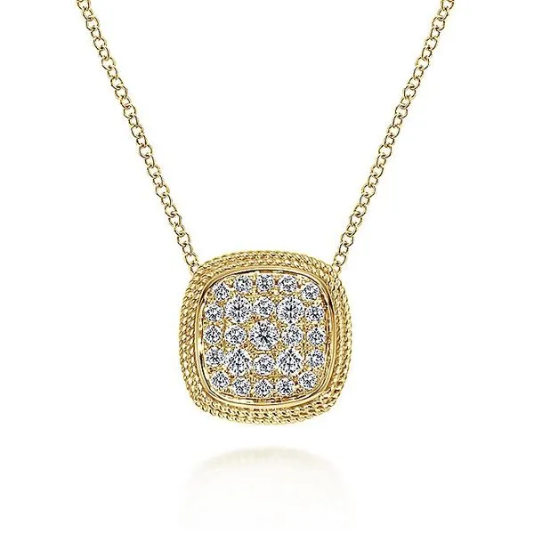 Gabriel & Co. 14K Yellow Gold Diamond Pavé Pendant Necklace Toner Jewelers Overland Park, KS