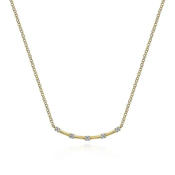 Gabriel & Co. 14K Yellow Gold Diamond Stations Bar Necklace Toner Jewelers Overland Park, KS