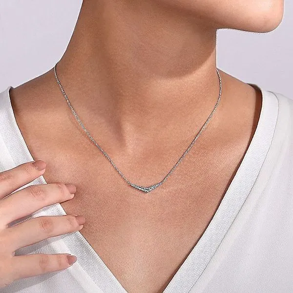 Gabriel & Co. 14K White Gold Diamond Chevron Bar Necklace Image 3 Toner Jewelers Overland Park, KS