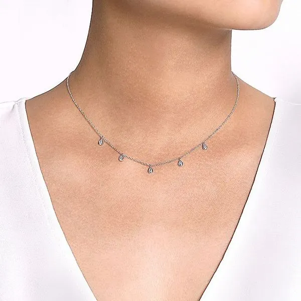 Gabriel & Co. 14K White Gold Teardrop Diamond Drop Necklace Image 3 Toner Jewelers Overland Park, KS