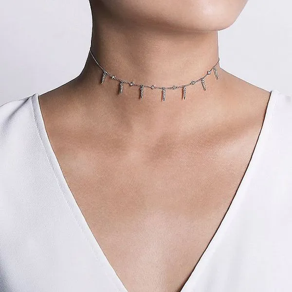 Gabriel & Co. 14K White Gold Diamond Spike Choker Necklace Image 3 Toner Jewelers Overland Park, KS