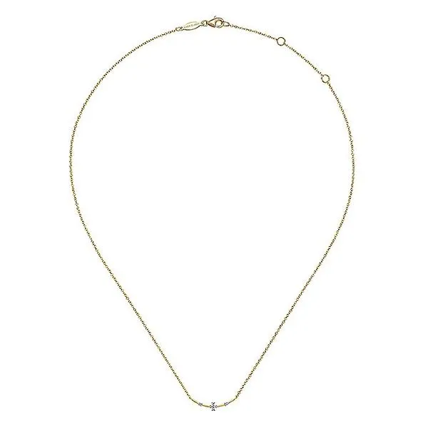 Gabriel & Co. 14K Yellow Gold Diamond Stations Curved Bar Necklace Image 2 Toner Jewelers Overland Park, KS