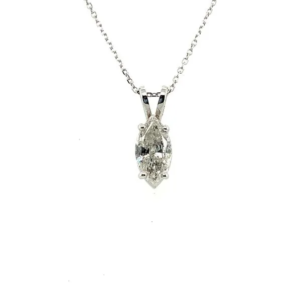 14 Karat White Gold 1.05ct Marquis Diamond Solitaire Necklace Toner Jewelers Overland Park, KS