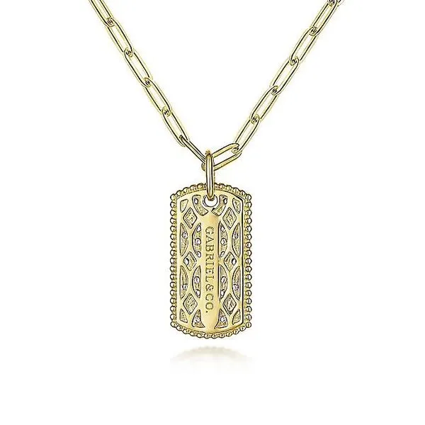Gabriel & Co. 14K Yellow Gold Diamond Dog Tag Necklace Image 2 Toner Jewelers Overland Park, KS