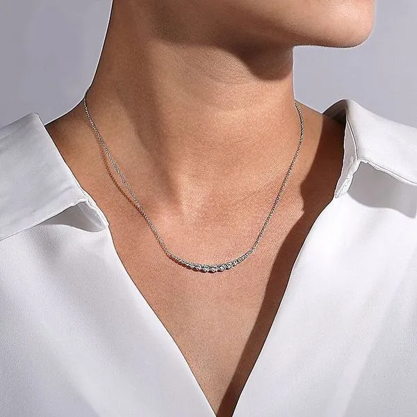 Gabriel & Co. 14K White Gold Diamond Curved Bar Necklace Image 3 Toner Jewelers Overland Park, KS