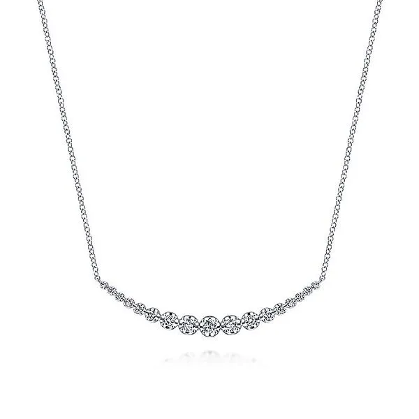 Gabriel & Co. 14K White Gold Diamond Curved Bar Necklace Toner Jewelers Overland Park, KS
