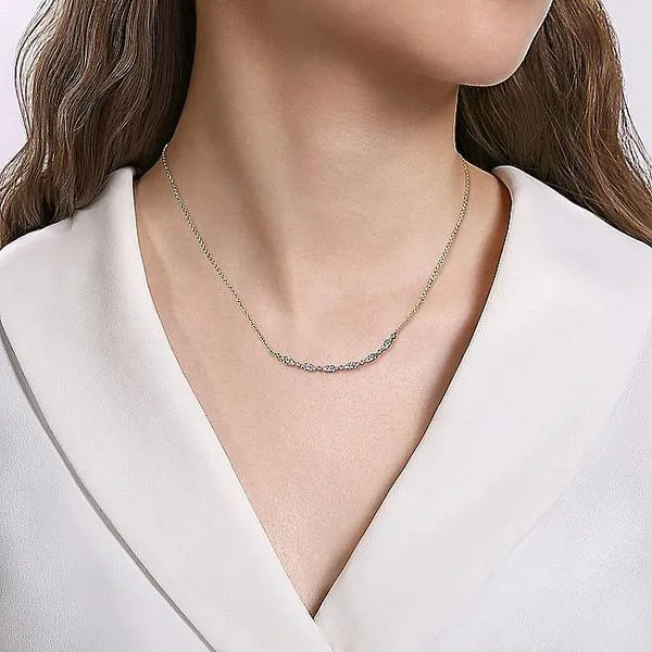 Gabriel & Co. 14K Yellow Gold Curved Diamond Bar Necklace Image 3 Toner Jewelers Overland Park, KS
