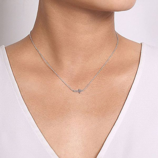 Gabriel & Co. 14K White Gold Sideways Diamond Cross Necklace Image 3 Toner Jewelers Overland Park, KS